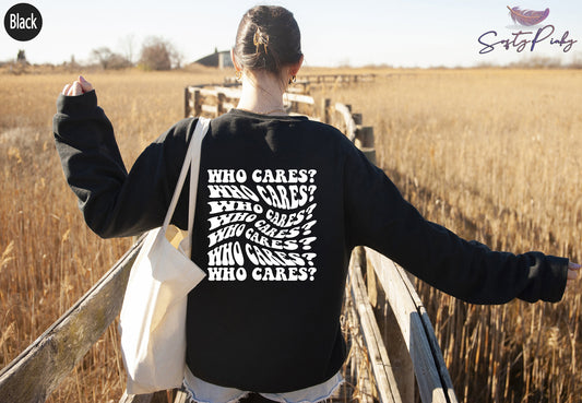 "WHO CARES Printed Women's Round Neck Sweater"