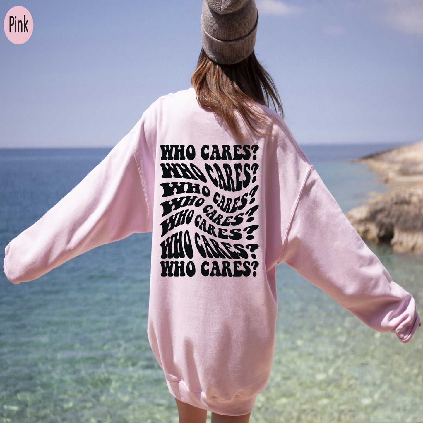 "WHO CARES Printed Women's Round Neck Sweater"