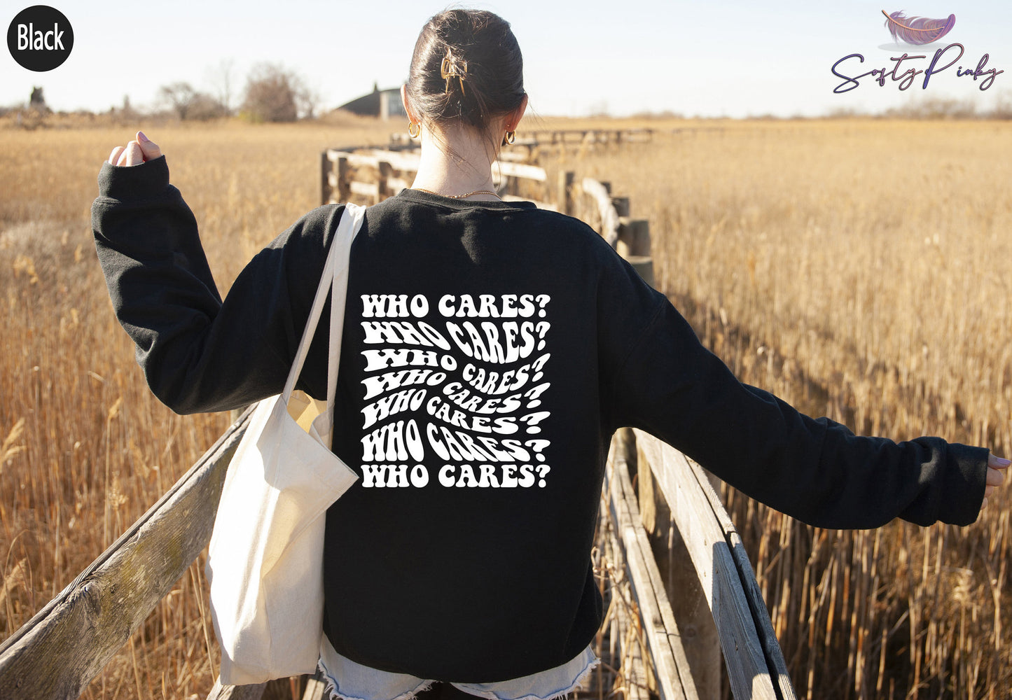 "WHO CARES Printed Women's Round Neck Sweater"